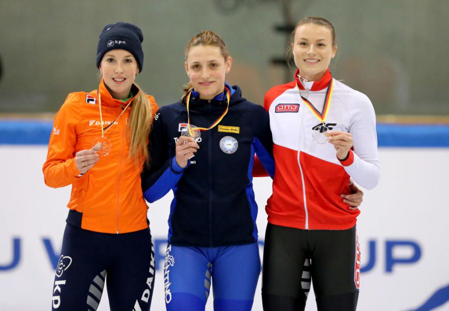 Lara van Ruijven (NED) Martina Valcepina (ITA) Natalia Maliszewska (POL) WCSTSS GER 2019©ISU 1127151022