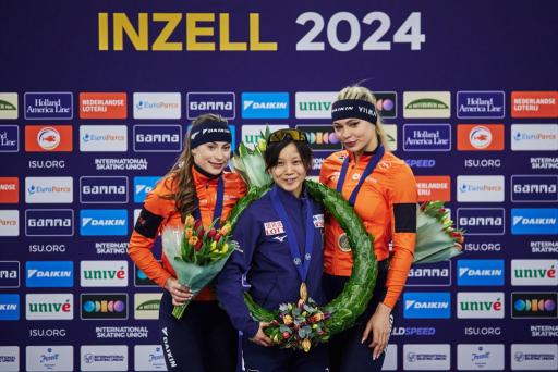 Femke Kok (NED), Miho Takagi (JPN) and Jutta Leerdam (NED) ISU World Championships 2024 Inzell (GER)  ISU 2069226761