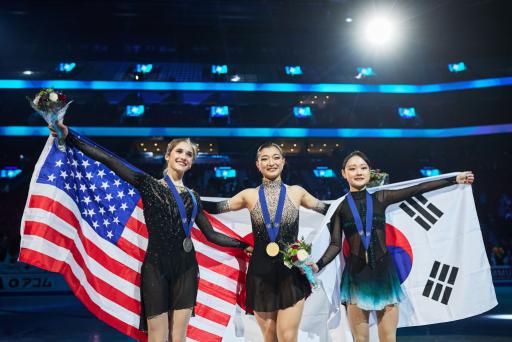 Isabeau Levito (USA)  Kaori Sakamoto (JPN) Chaeyeon Kim (KOR) ISU World Figure Skating Championships 2024 ISU 2105642951