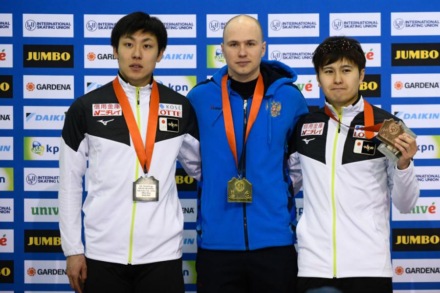 Tatsuya Shinhama (JPN) Pavel Kulizhnikov (RUS) Yuma Murakami (JPN) WCSSF 2019©ISU 1129479398