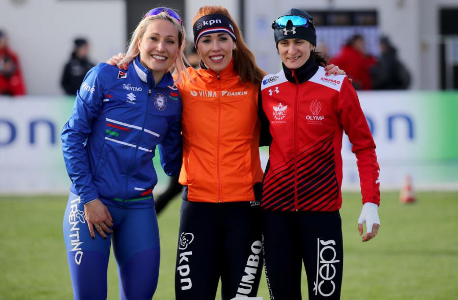 Francesca Lollobrigida (ITA) Antoinette De Jong (NED) and Martina Sablikova (CZE) ESSC 2019©ISU 1081657354