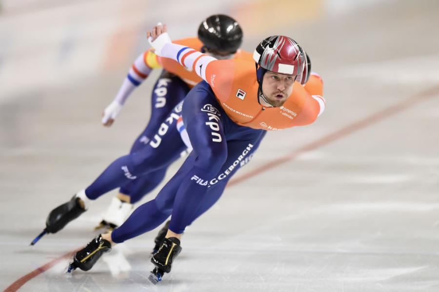 Michel Mulder, Kai Verbij and Kjeld Nuis(NED) 2018©International Skating Union (ISU)